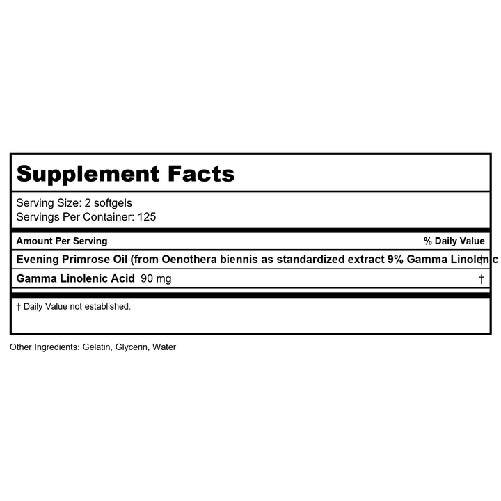 Vital Nurtrients Evening Primrose Oil 250 Softgels - Supplement Facts panel