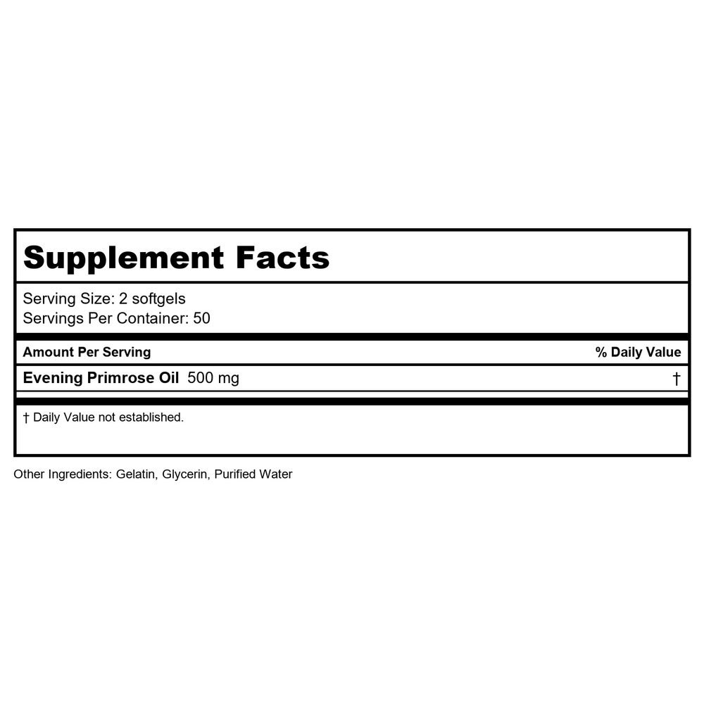 Vital Nutrients Evening Primrose Oil 100 Softgels - Supplement Facts panel