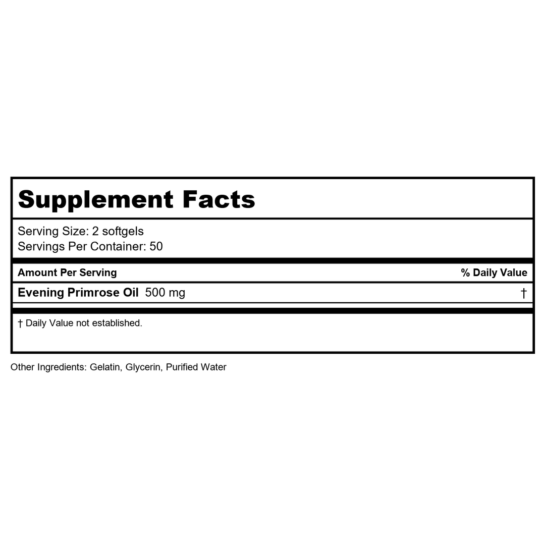 Vital Nutrients Evening Primrose Oil 100 Softgels - Supplement Facts panel