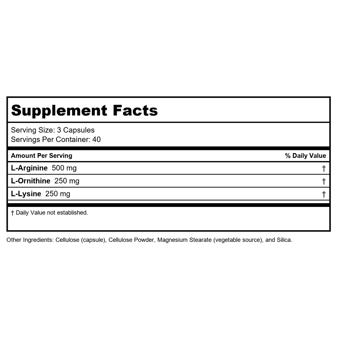 Now Foods Tri-Amino 120 Capsules - 0152 - Supplement Facts panel
