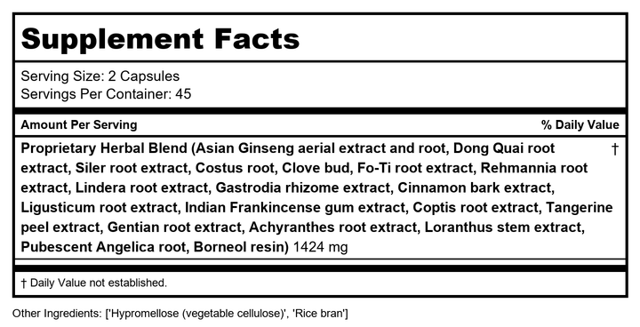 Health Concerns AC-Q (Du Huo Luo Dan) 90 Capsules - Supplement Facts panel