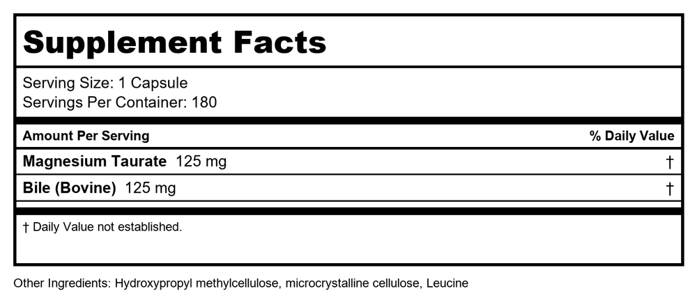 Cardiovascular Research Magnesium Taurate 125mg 180 Vcaps - 2 Pack - Supplement Facts panel
