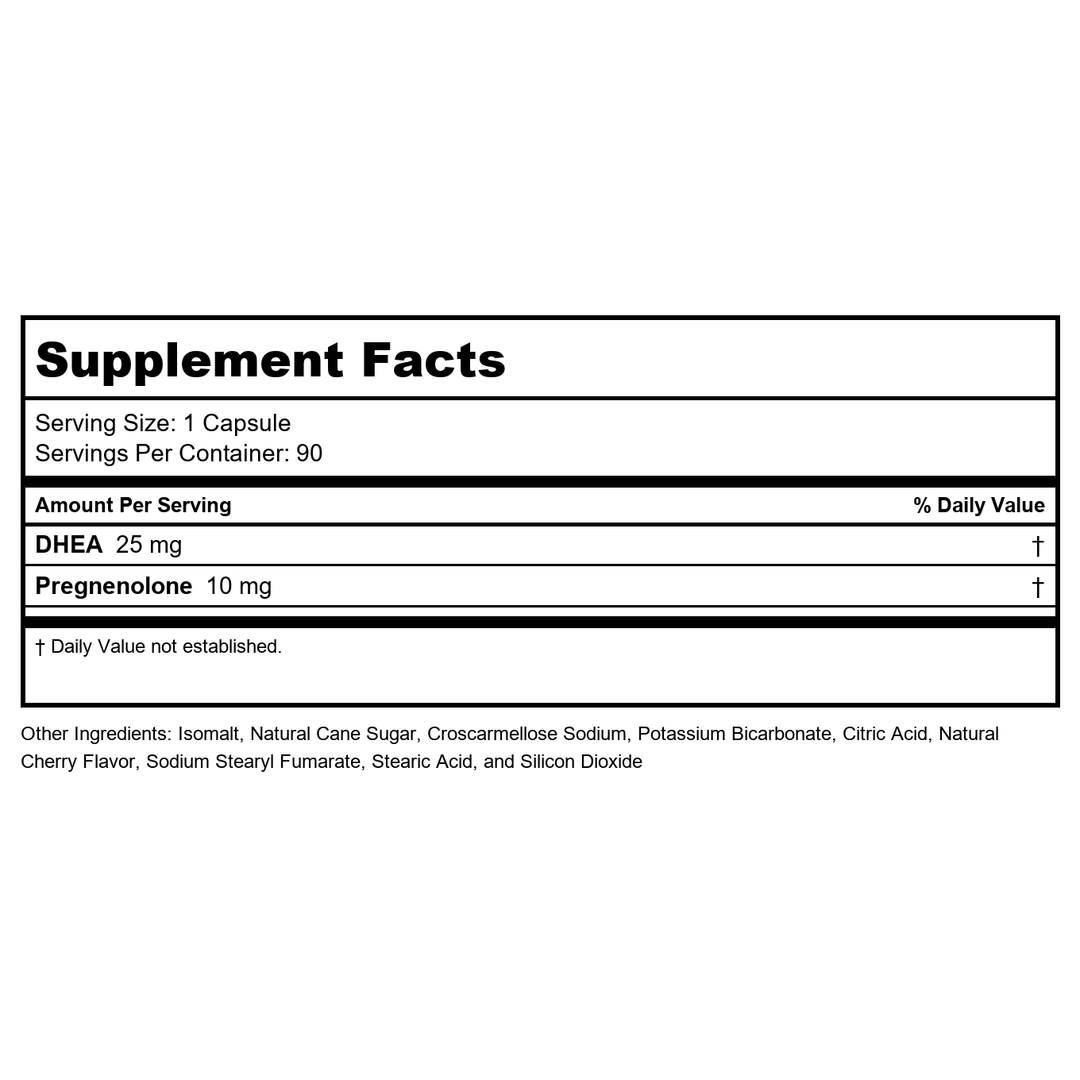 Ortho Molecular DHEA 25mg Micronized 90 Capsules - Supplement Facts panel