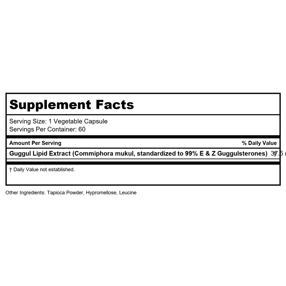 Vital Nutrients Guggul E&Z Extract 99% 75mg 60 Vcaps - Supplement Facts panel