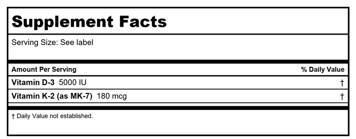 Now Foods Mega D-3 &amp; MK-7 60 Vcaps - 0384 - Supplement Facts panel