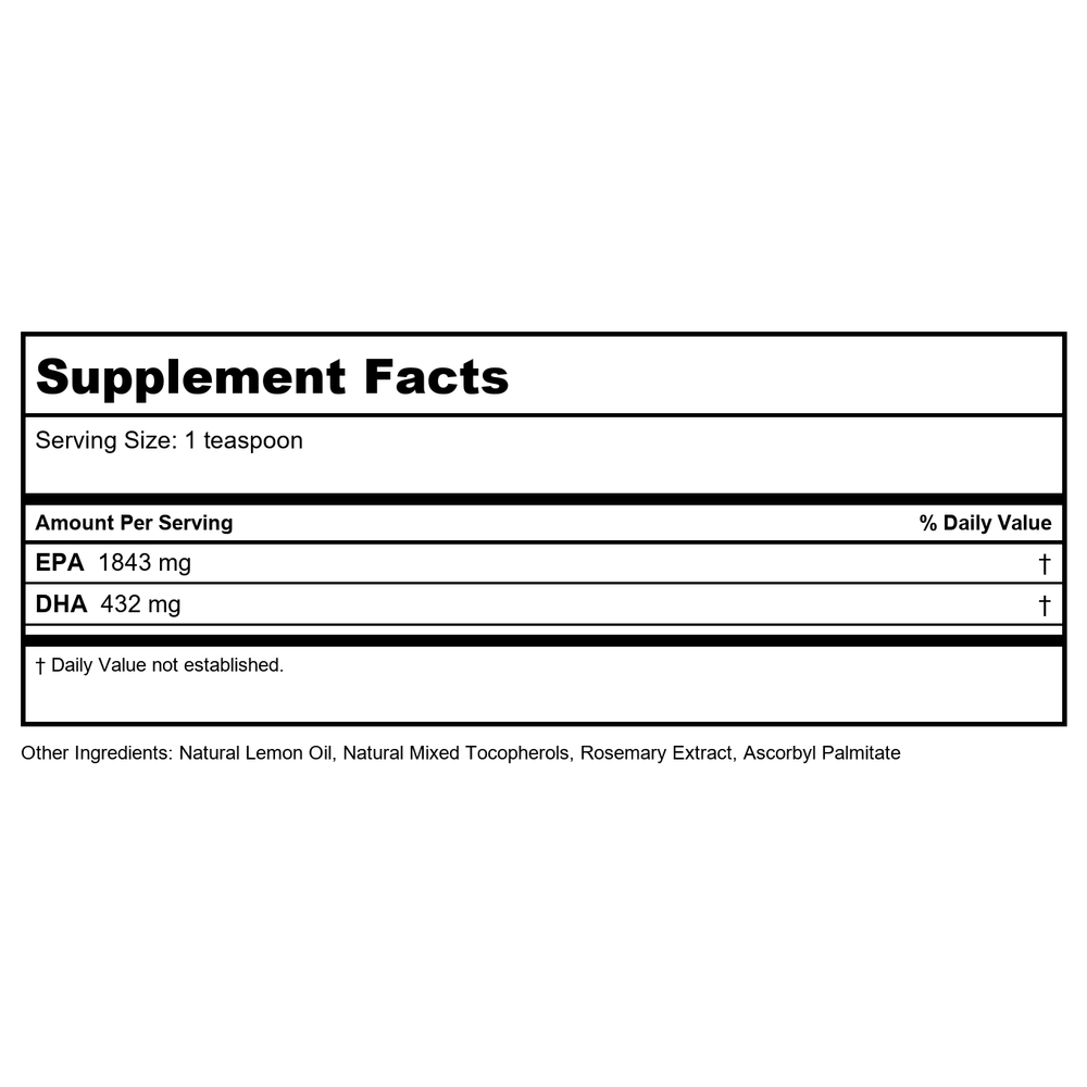 Vital Nutrients Ultra Pure Fish Oil 2600 8oz - Supplement Facts panel