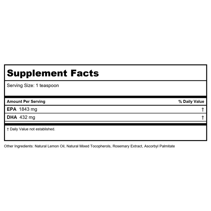 Vital Nutrients Ultra Pure Fish Oil 2600 8oz - Supplement Facts panel