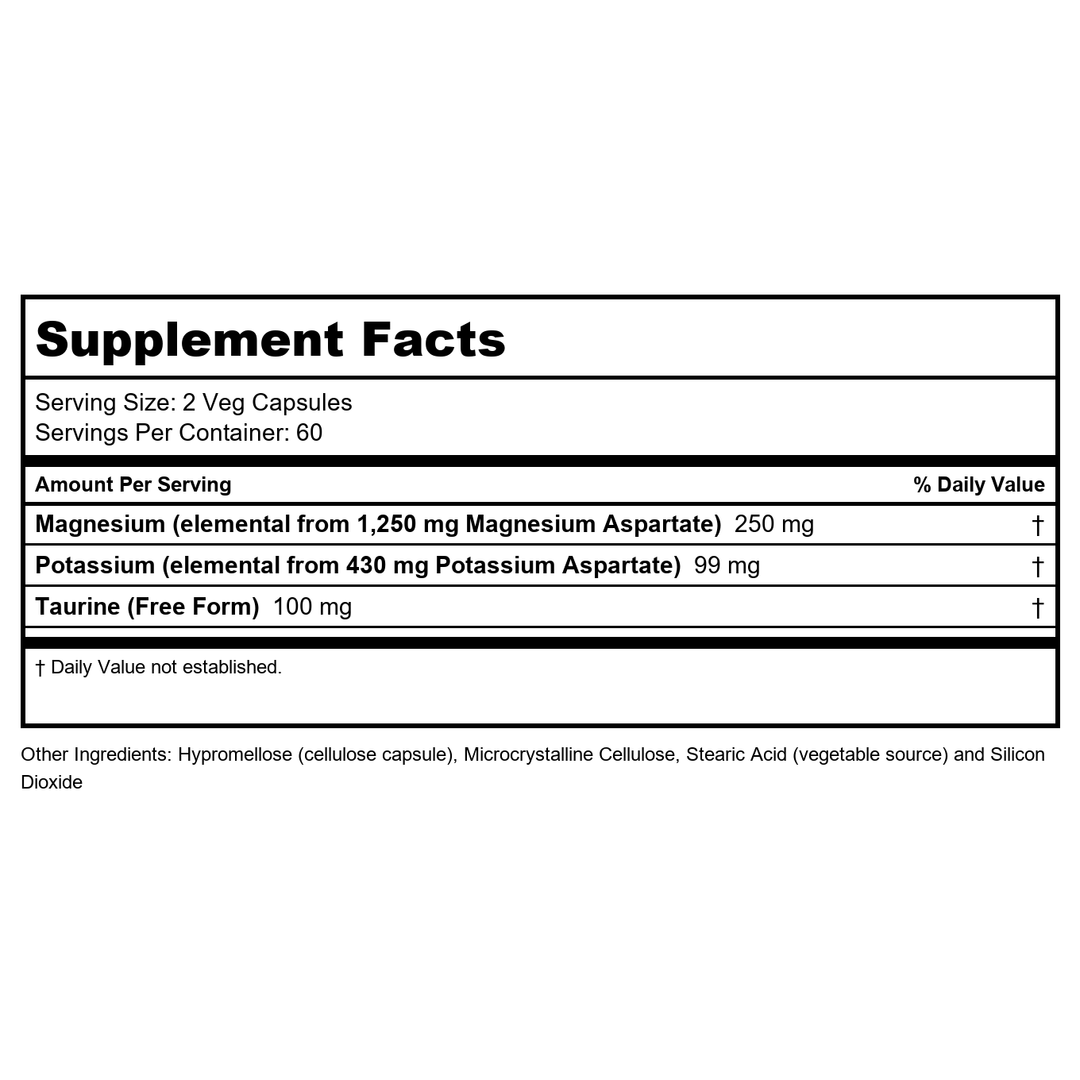 Now Foods Magnesium &amp; Potassium Aspartate 120 Vcaps - 1320 - Supplement Facts panel