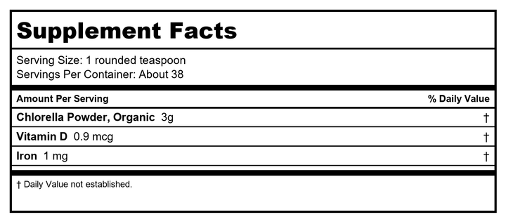 Now Foods Chlorella Powder Organic 4oz - 2636 - Supplement Facts panel