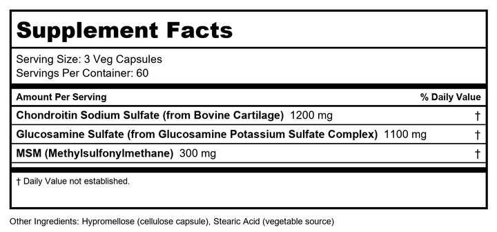 Now Foods Glucosamine &amp; Chondroitin with MSM 180 Vcaps - 3172 - 2 Pack - Supplement Facts panel