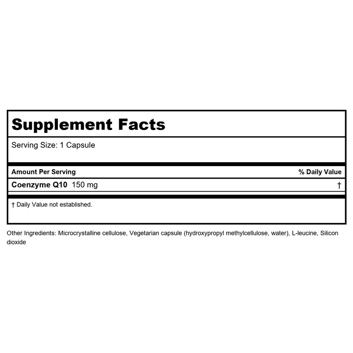 Klaire Labs Coenzyme Q10 150 mg 60 Vcaps - Supplement Facts panel