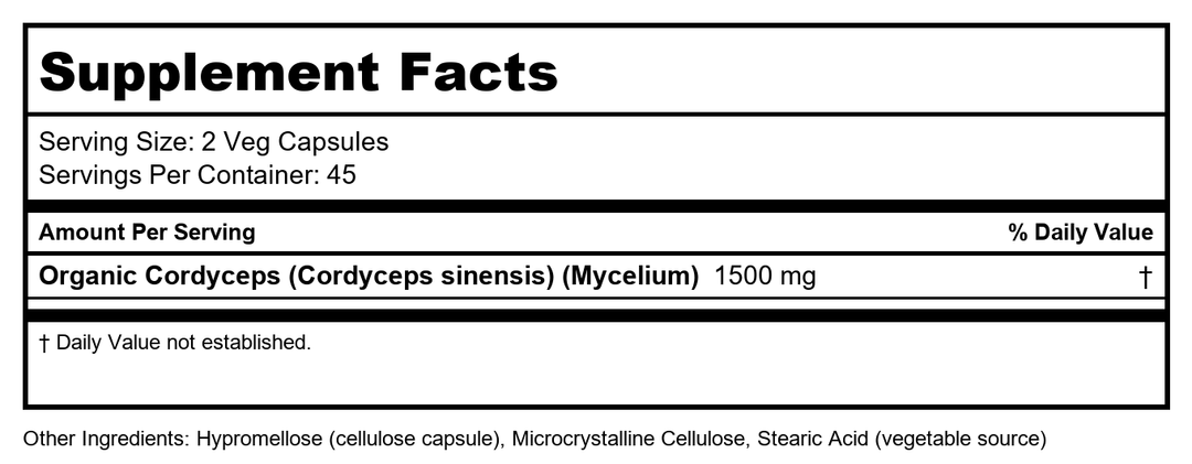 Now Foods Cordyceps 750 mg 90 Vcps - 3005 - Supplement Facts panel