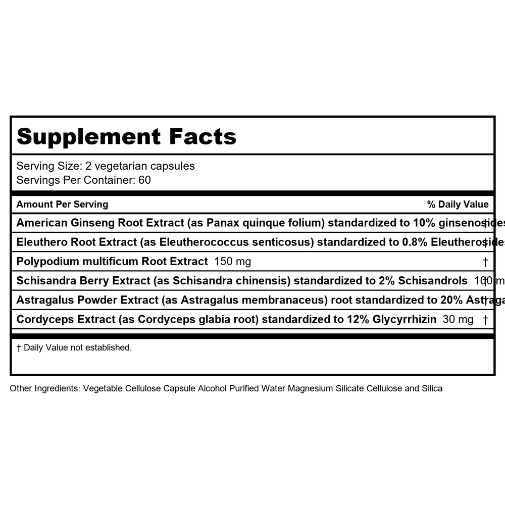 Vital Nutrients Energy Plus 120 Capsules - Supplement Facts panel