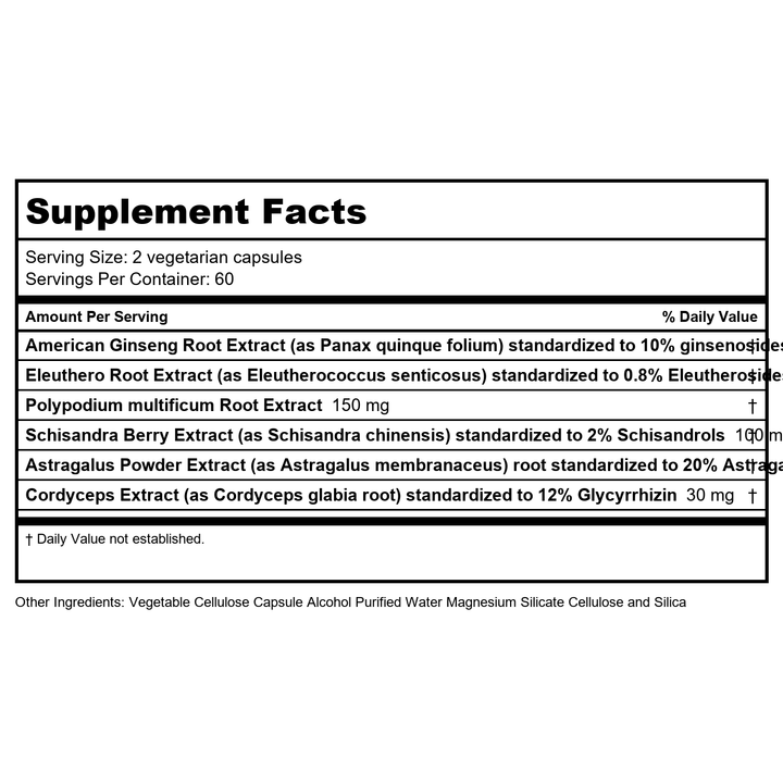 Vital Nutrients Energy Plus 120 Capsules - Supplement Facts panel