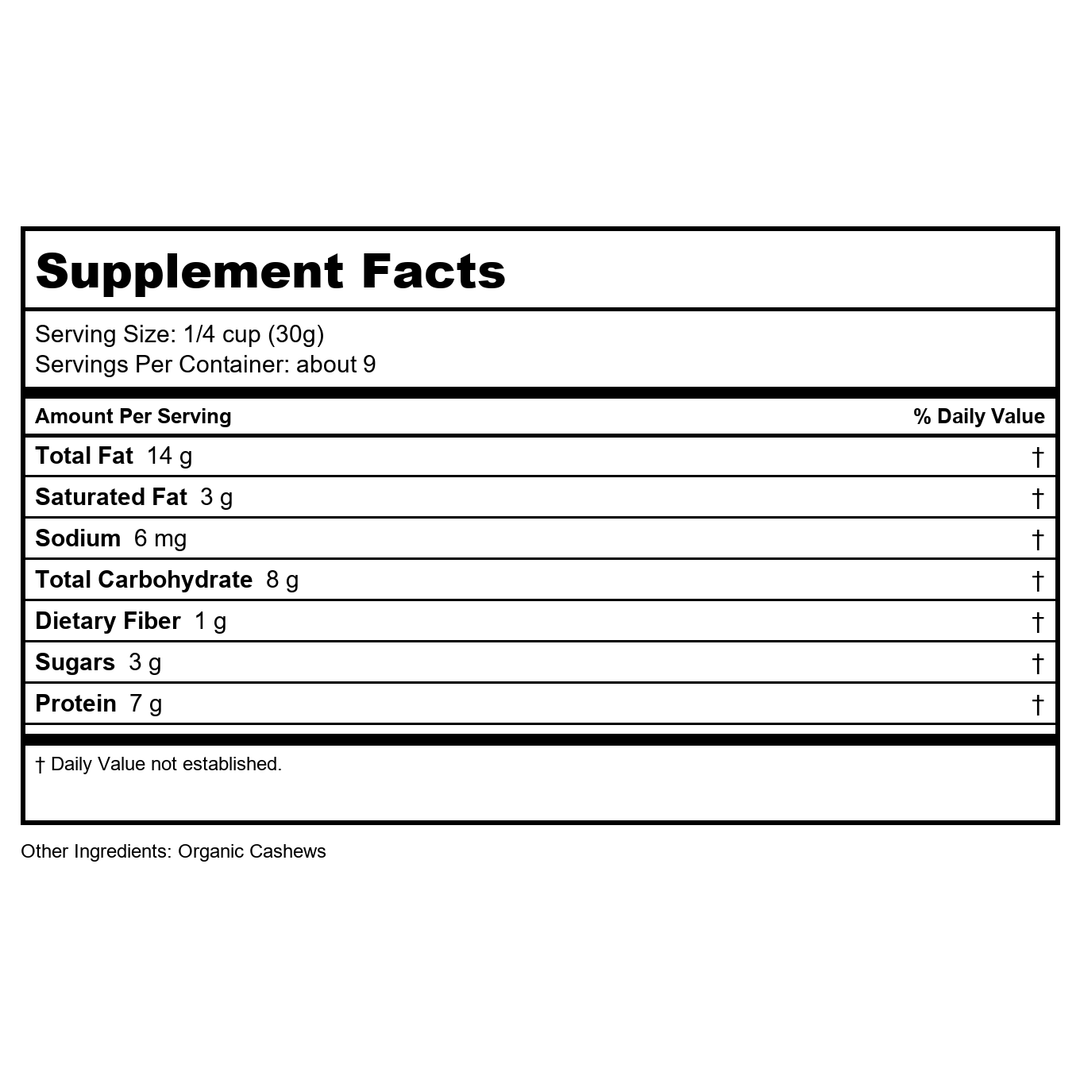 Now Real Food Cashews Organic Whole Raw Unslated 10oz - 7066 - Supplement Facts panel