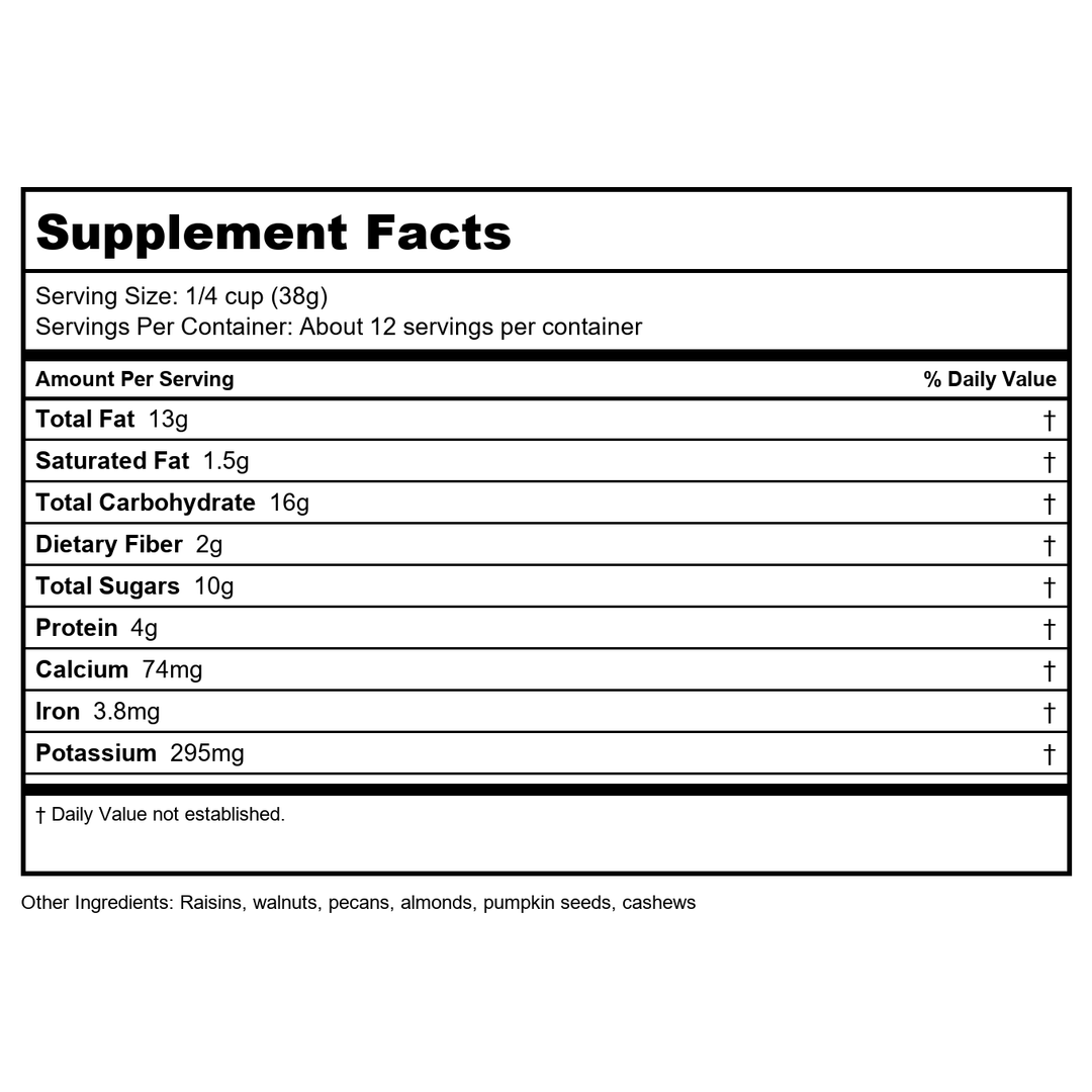 Now Real Food Raw Energy Nut Mix 16oz - 7030 - - Supplement Facts panel
