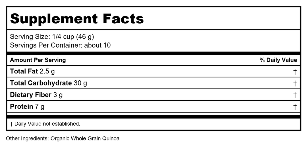 Now Real Food Quinoa Whole Grain Organic 16oz - 6311 - - Supplement Facts panel
