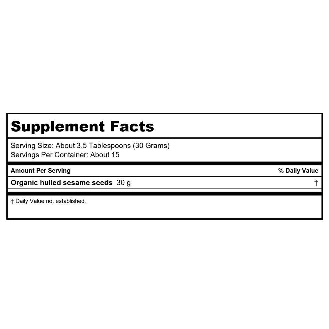 Now Real Food Sesame Seeds Organic 16oz - 7035 - Supplement Facts panel