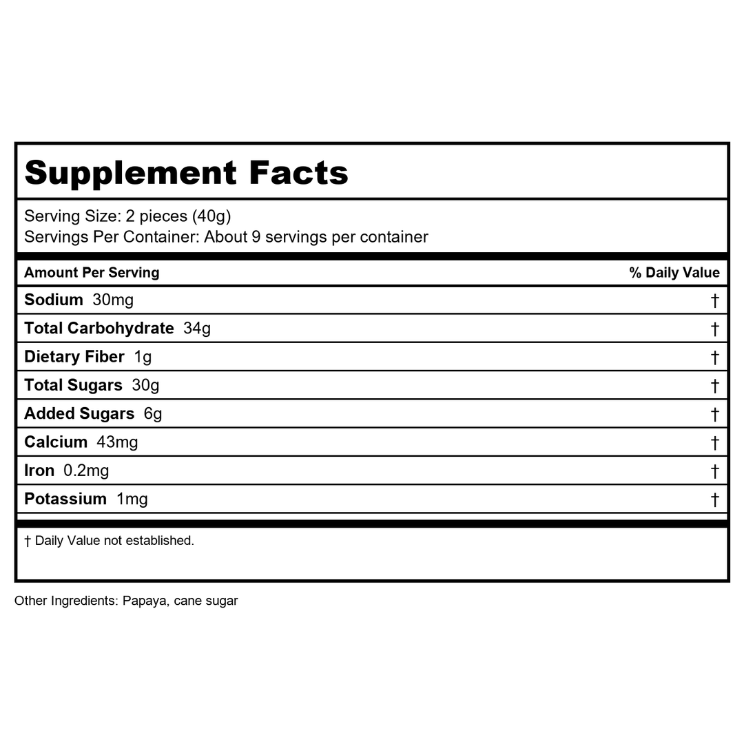 Now Real Food Papaya Spears 12oz - 5720 - Supplement Facts panel