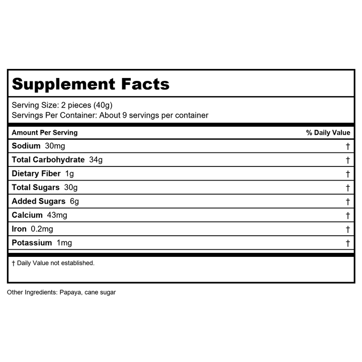 Now Real Food Papaya Spears 12oz - 5720 - Supplement Facts panel