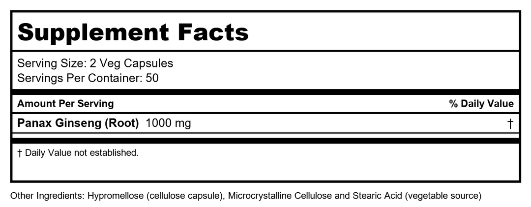 Now Foods Panax Ginseng 500 mg 100 Vcaps - 4012 - Supplement Facts panel