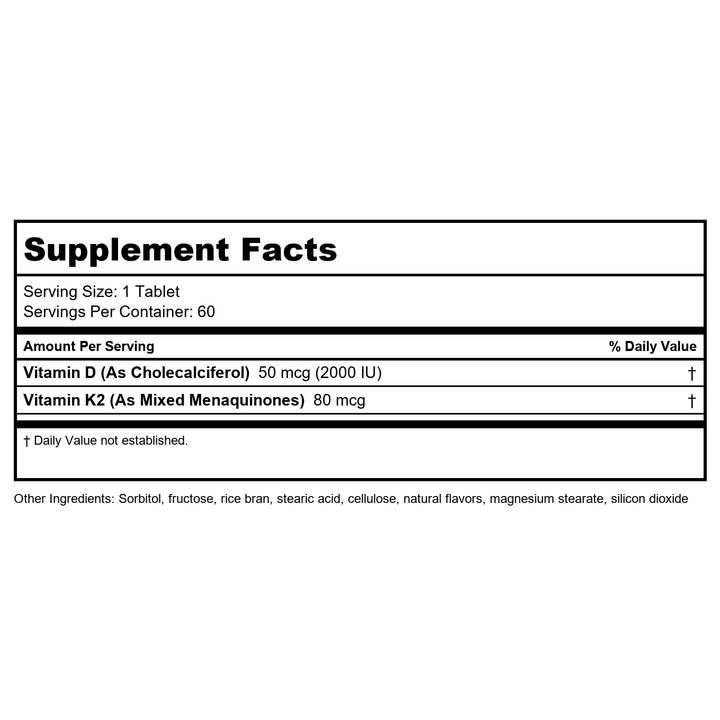 Anabolic Laboratories Ultra K2-D3 60 Chewables - Supplement Facts panel