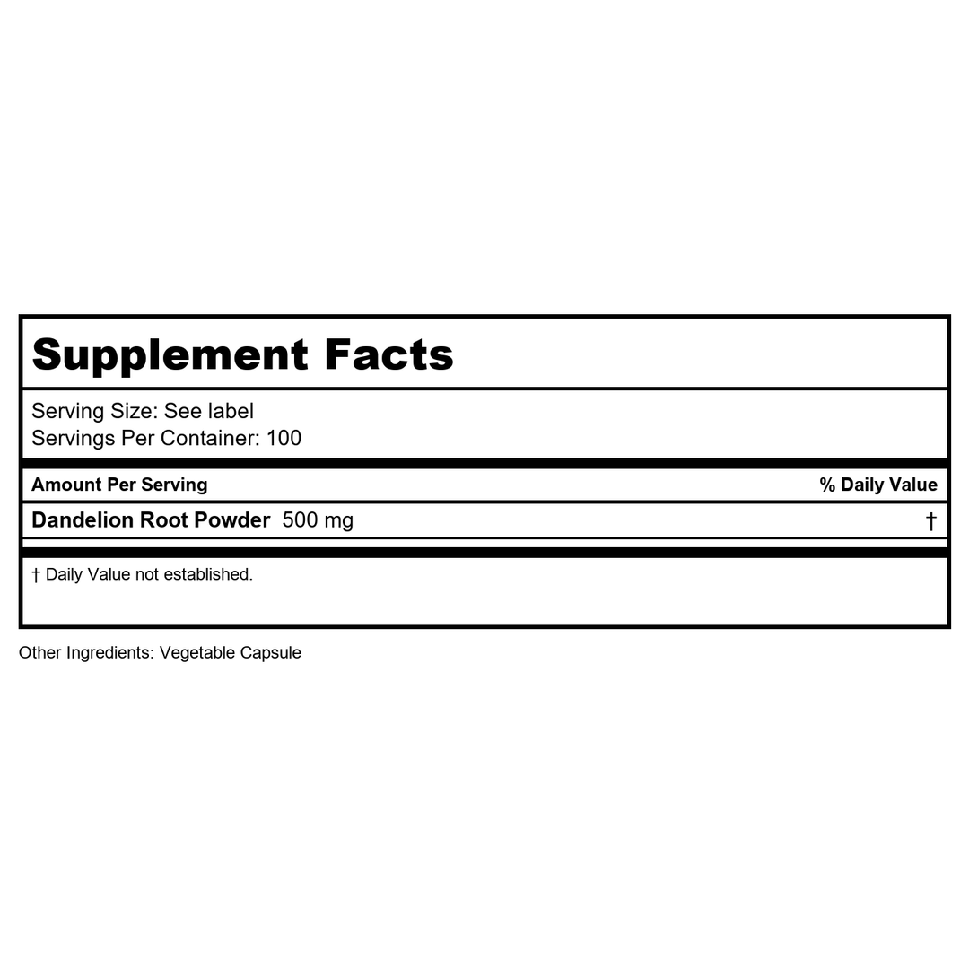 Now Foods Dandelion Root 500 mg 100 Vcaps - 4645 - 2 Pack - Supplement Facts panel
