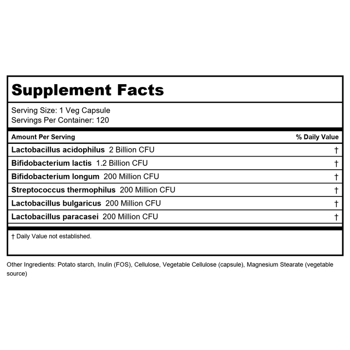 Now Foods Acidophilus 4x6 120 Vcaps - 2922 - Supplement Facts panel