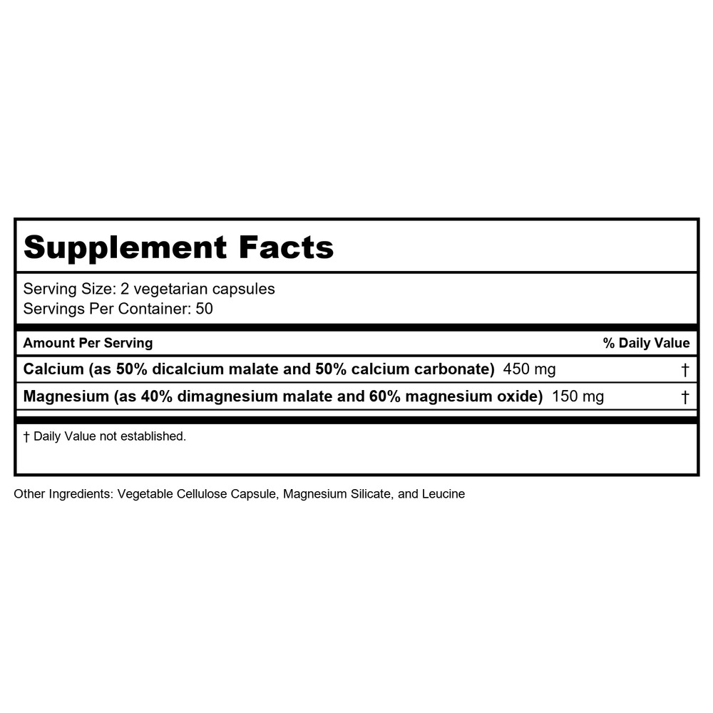 Vital Nutrients Calcium & Magnesium 225mg / 75mg 100 Vcaps - Supplement Facts panel