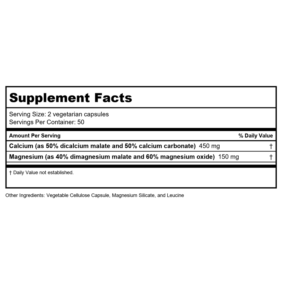Vital Nutrients Calcium &amp; Magnesium 225mg / 75mg 100 Vcaps - Supplement Facts panel