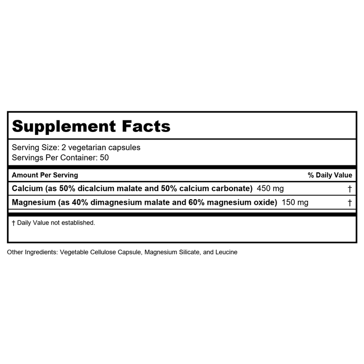 Vital Nutrients Calcium &amp; Magnesium 225mg / 75mg 100 Vcaps - Supplement Facts panel