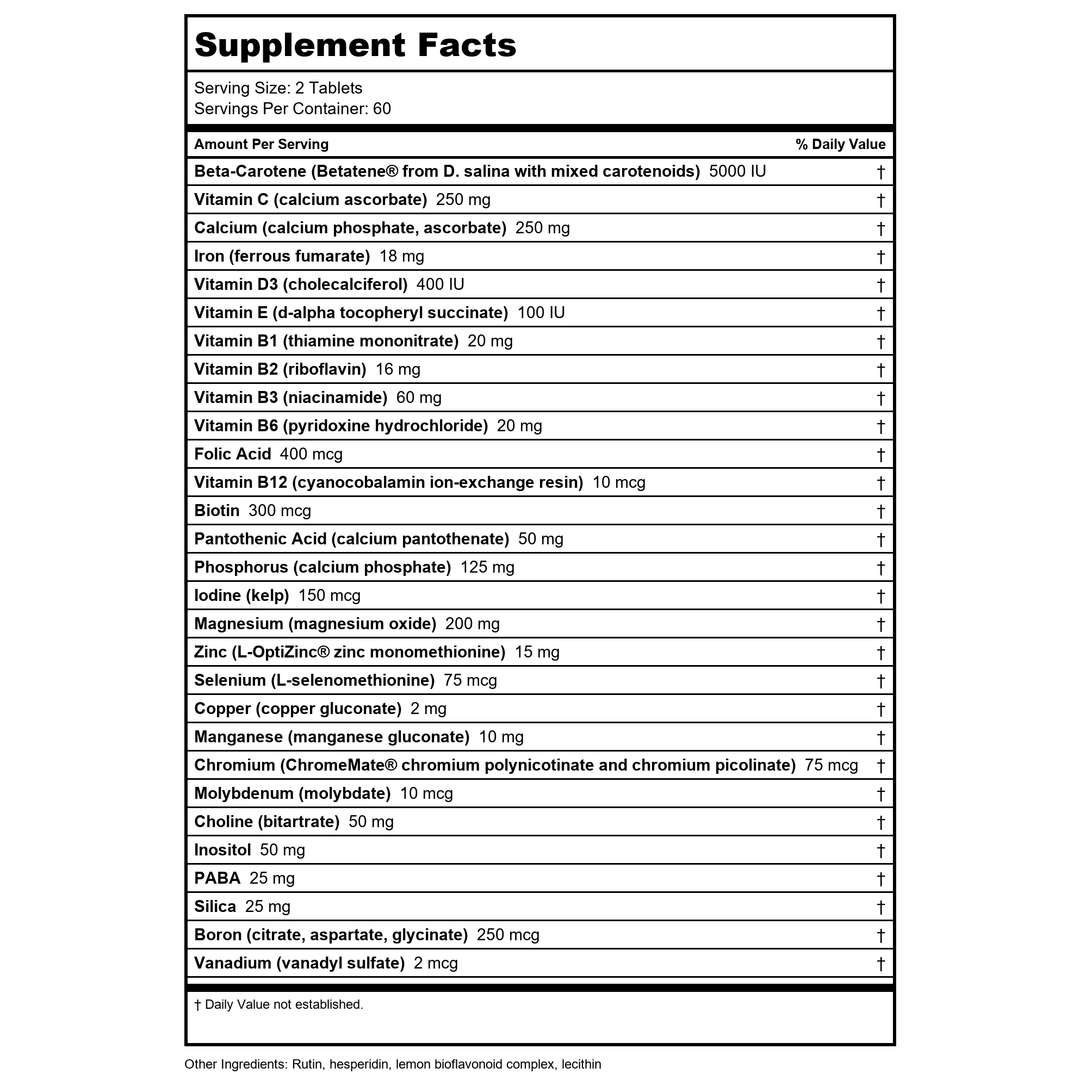 Anabolic Laboratories Aved-Prenatal Multi 120 Vtabs - Supplement Facts panel