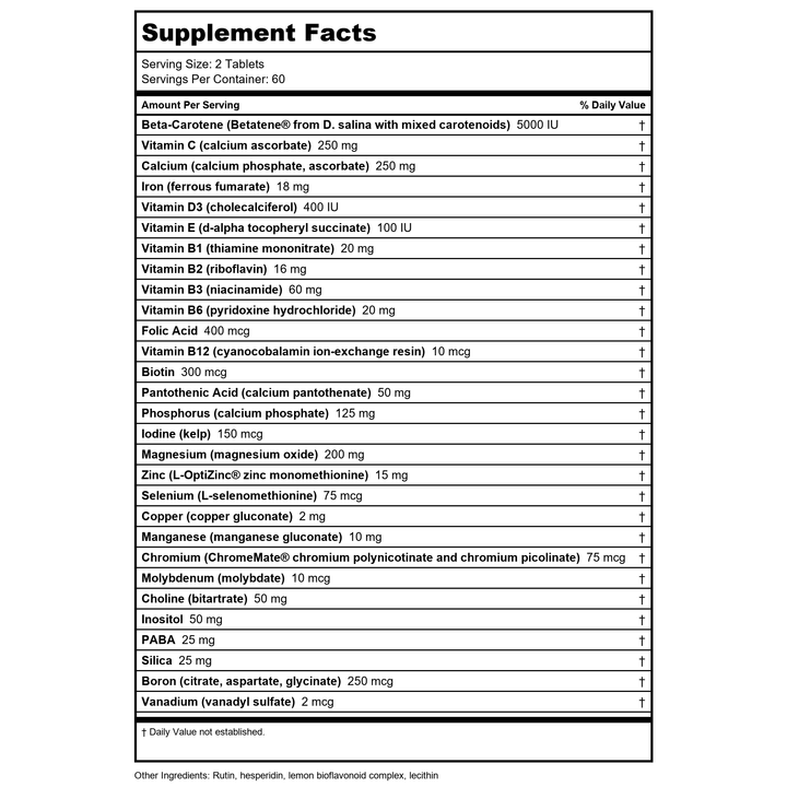 Anabolic Laboratories Aved-Prenatal Multi 120 Vtabs - Supplement Facts panel
