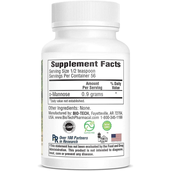 Biotech D-Mannose Powder 50 Grams - Supplement Facts panel