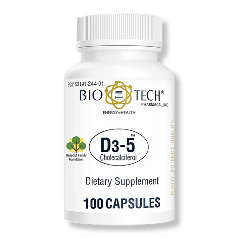Biotech D3-5 5,000 IU Cholecalciferol 100 Capsules - Supplement Facts panel