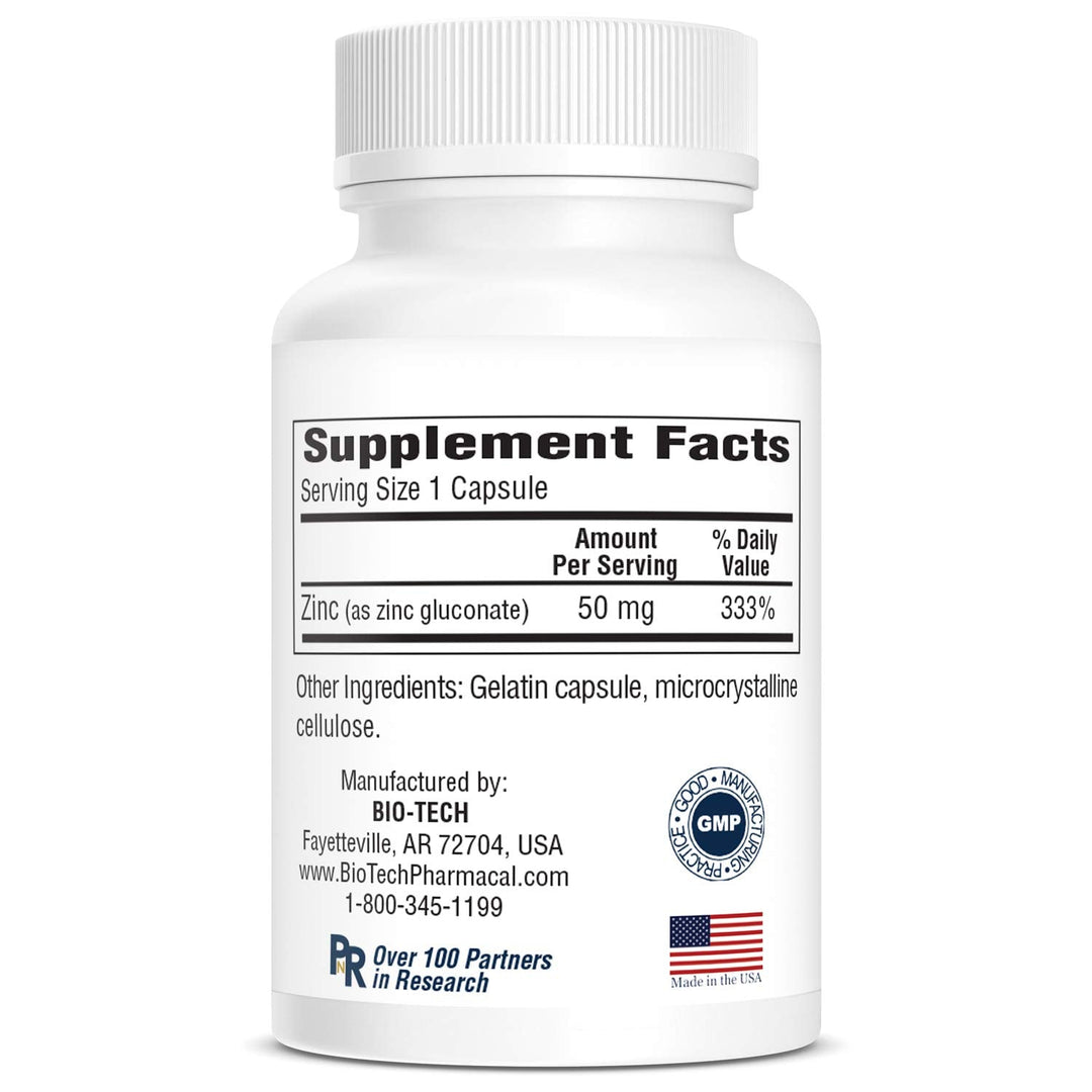 Biotech Zn-50 Zinc 100 Capsules - Supplement Facts panel