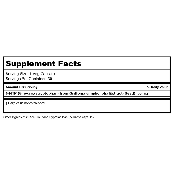 Now Foods 5-HTP 50 mg 30 Vcaps - 0097 - Supplement Facts panel