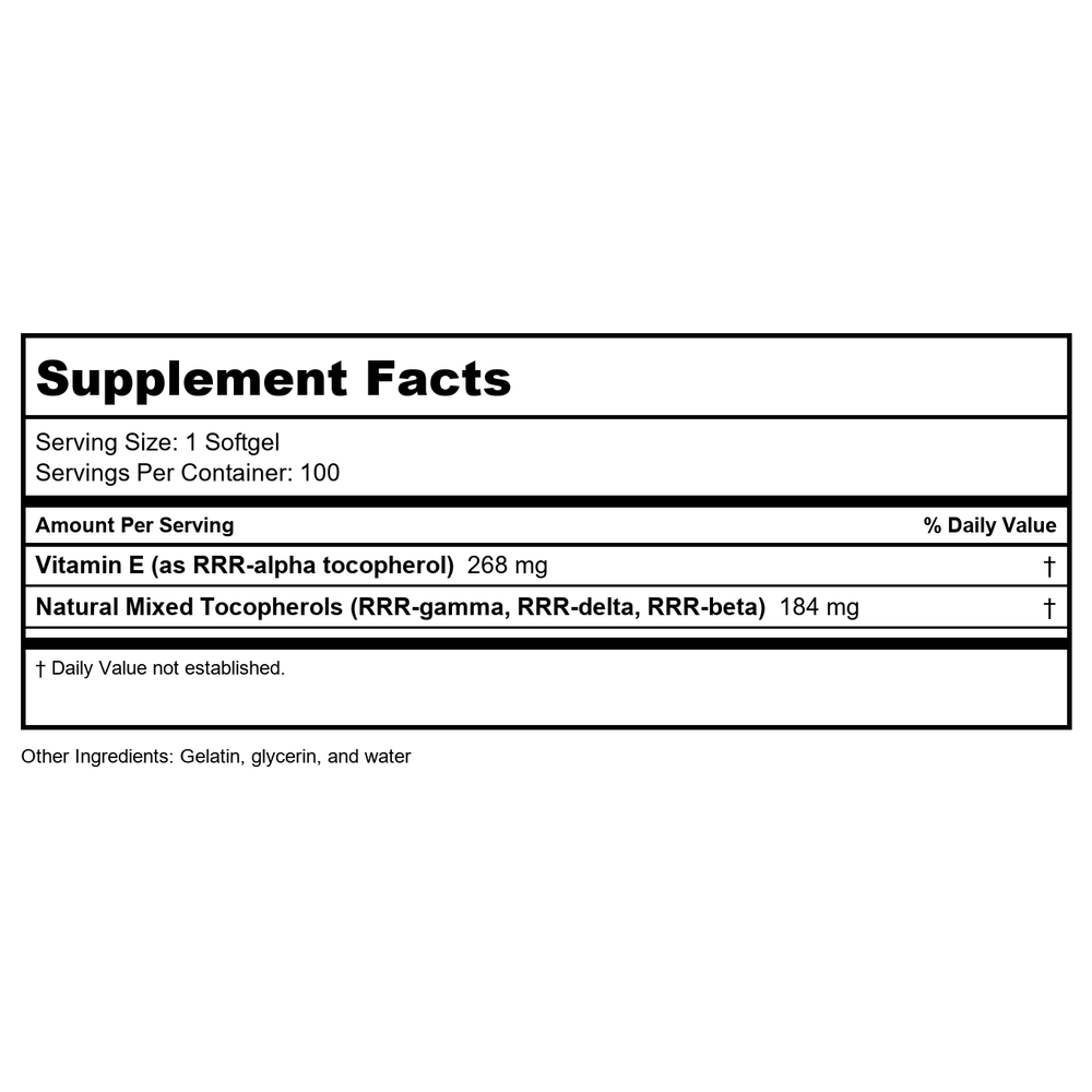 Klaire Labs Pure-E 100 Softgels - Supplement Facts panel