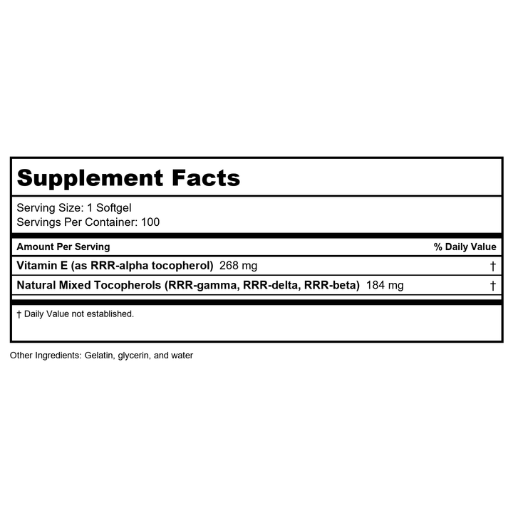 Klaire Labs Pure-E 100 Softgels - Supplement Facts panel