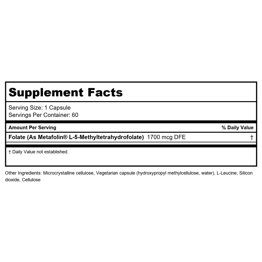 Klaire Labs L-MethylFolate 60 Capsules - Supplement Facts panel