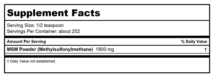 Now Foods MSM Powder 8 Ounce - 2125 - 2 Pack - Supplement Facts panel
