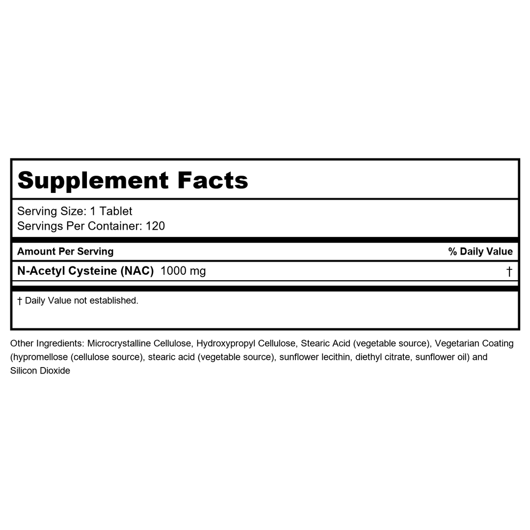 Now Foods NAC 1000 mg 120 Tablets - 0185 - Supplement Facts panel