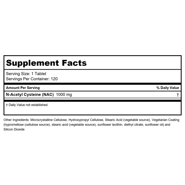 Now Foods NAC 1000 mg 120 Tablets - 0185 - Supplement Facts panel