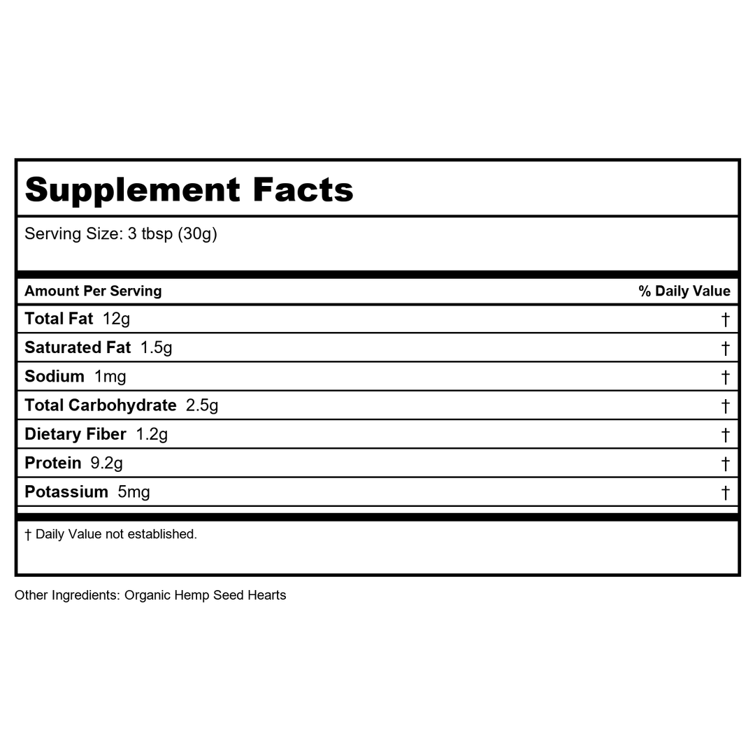 Now Real Food Hemp Seed Hearts Organic 8oz - 6281 - Supplement Facts panel