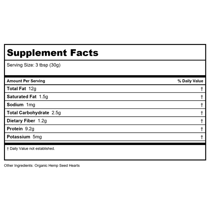 Now Real Food Hemp Seed Hearts Organic 8oz - 6281 - Supplement Facts panel