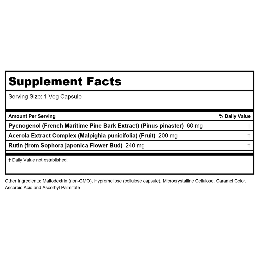 Now Foods Pycnogenol 60 mg 50 Vcaps - 3277 - Supplement Facts panel