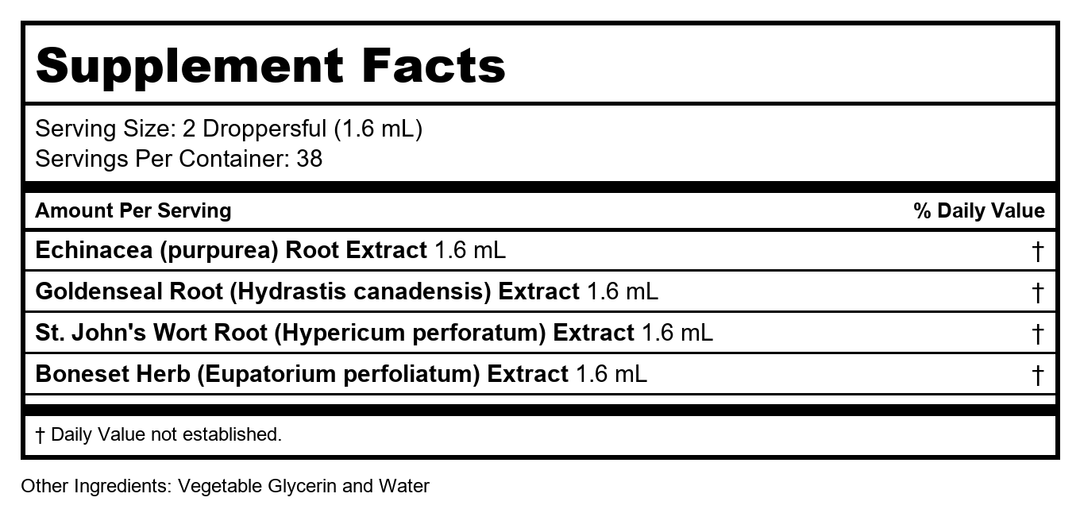 Now Foods Echinacea &amp; Goldenseal Glycerite 2oz - 4848 - Supplement Facts panel