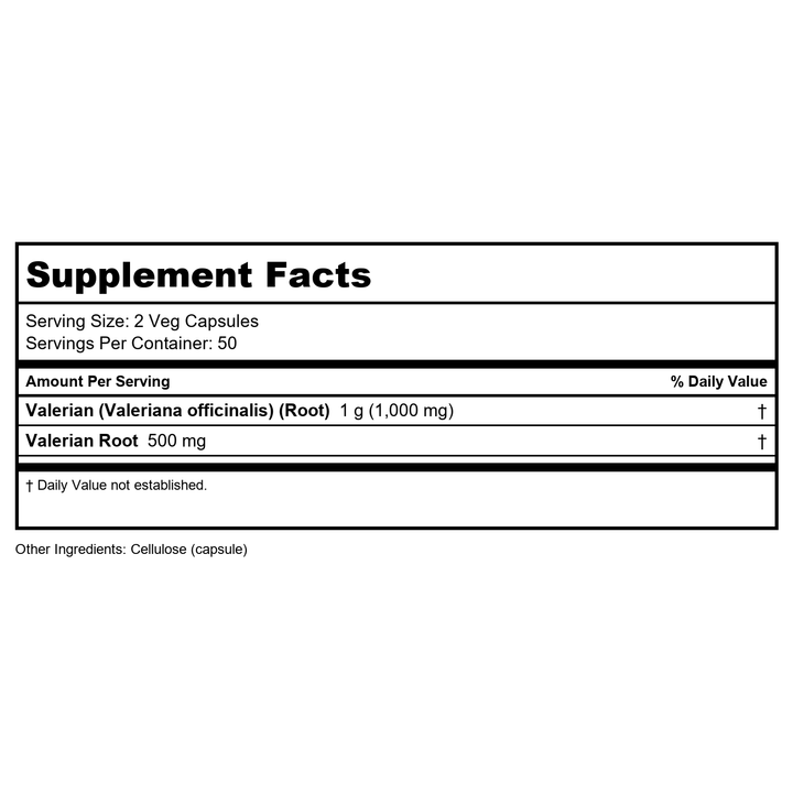 Now Foods Valerian Root 500 mg 100 Vcaps - 4770 - Supplement Facts panel