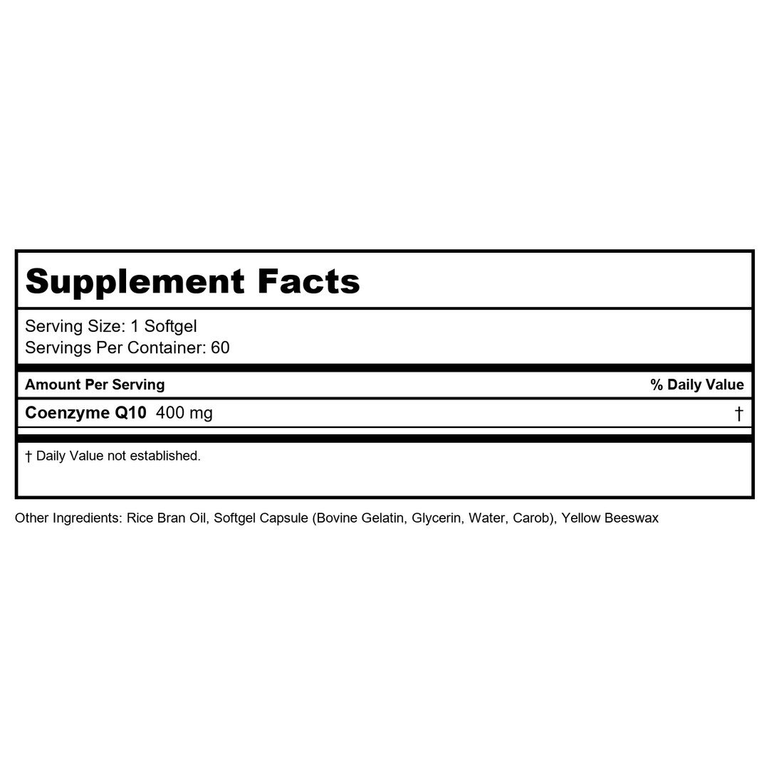 Now Foods CoQ10 400 mg 60 Softgels - 3198 - Supplement Facts panel