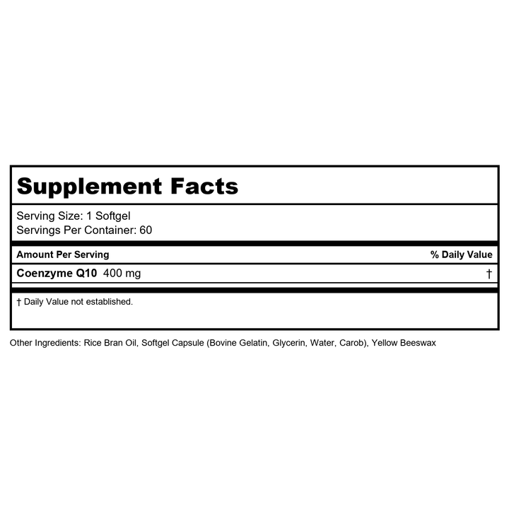 Now Foods CoQ10 400 mg 60 Softgels - 3198 - Supplement Facts panel
